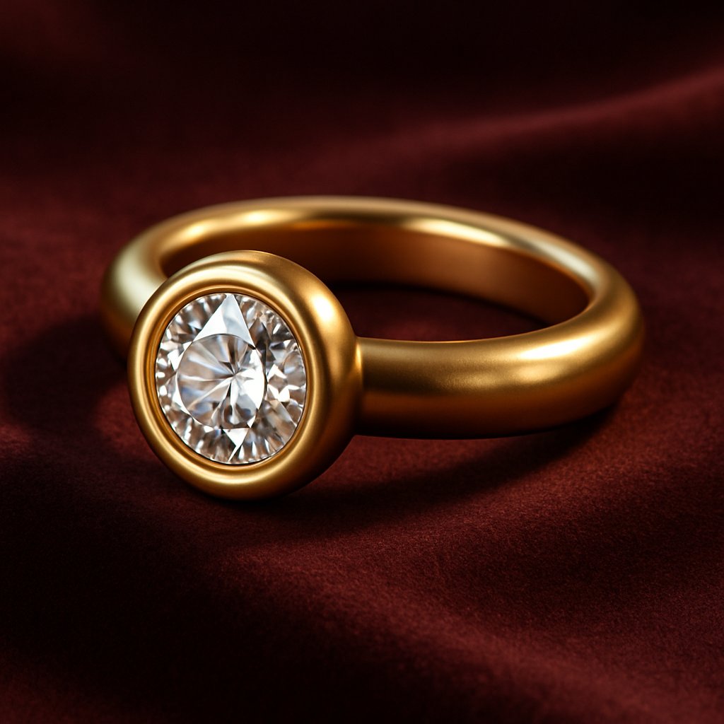 A stunning bezel-set diamond ring showcasing its sleek, modern design and secure setting