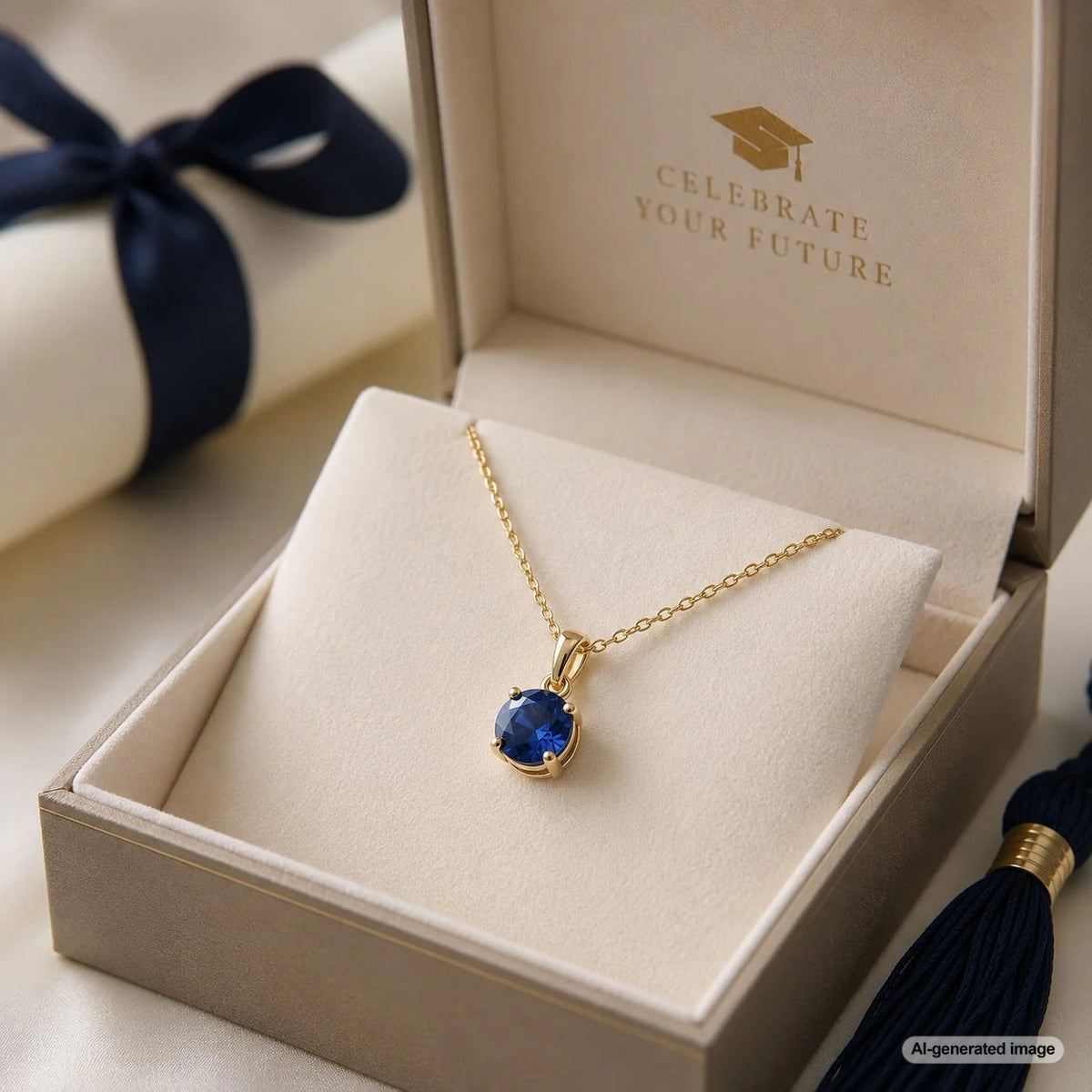 A collection of birthstone jewelry pieces from Robinson's Jewelers displayed on a table, featuring rings, necklaces, and earrings with colorful gemstones.