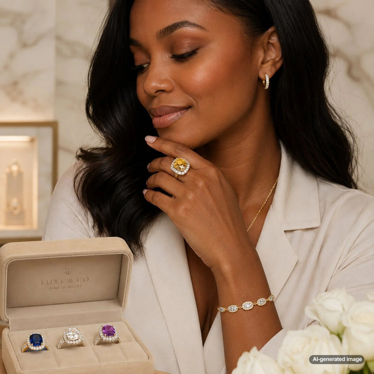 A stunning cocktail ring displayed on an open hand, symbolizing the trend of wearing bold, everyday jewelry.