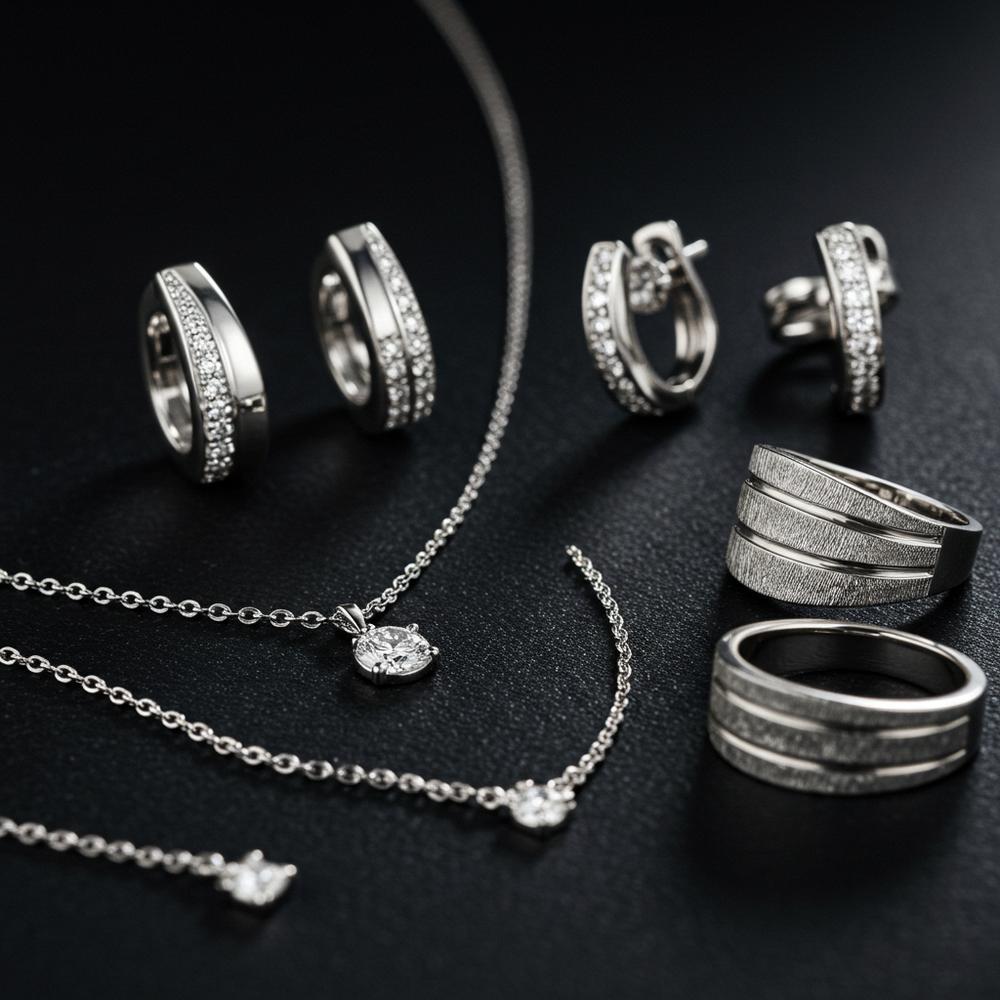Elegant white gold jewelry displayed in a luxurious setting