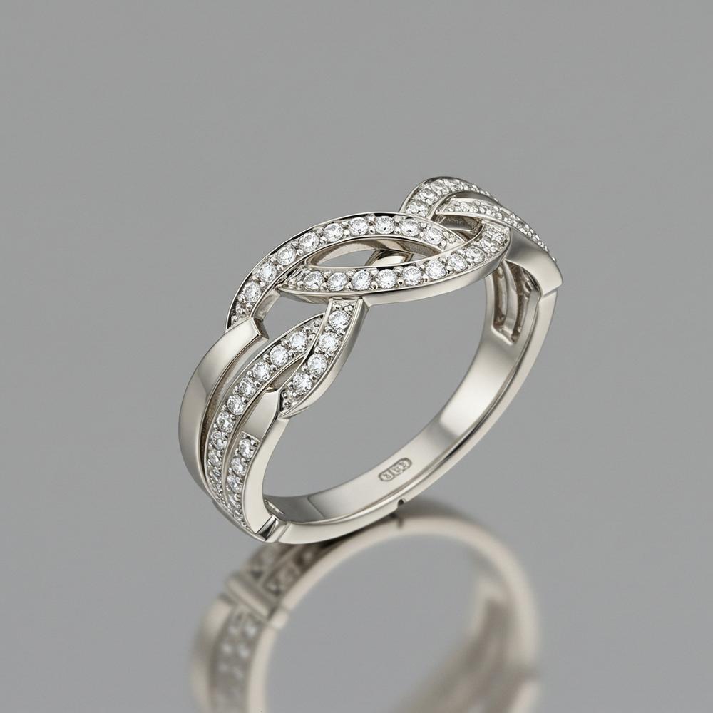 A beautiful collection of white gold jewelry, including rings, bracelets, and pendants, displayed elegantly.