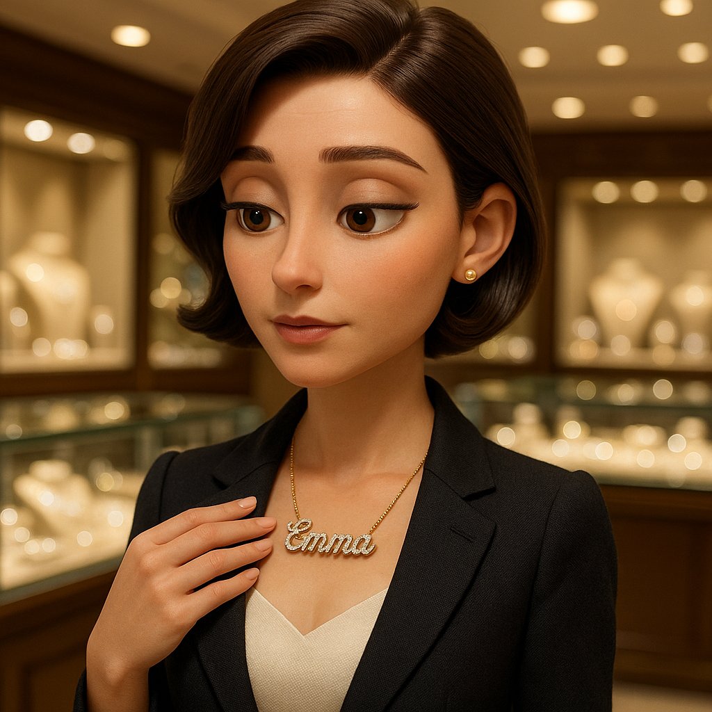 A close-up of a beautifully crafted gold name necklace resting on skin, showcasing personalized jewelry