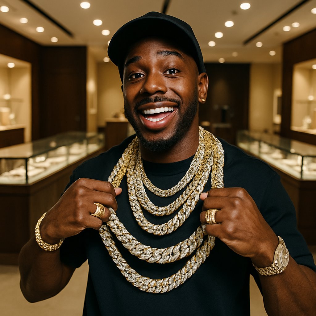 Luxury diamond-encrusted Cuban link chain necklace on black background