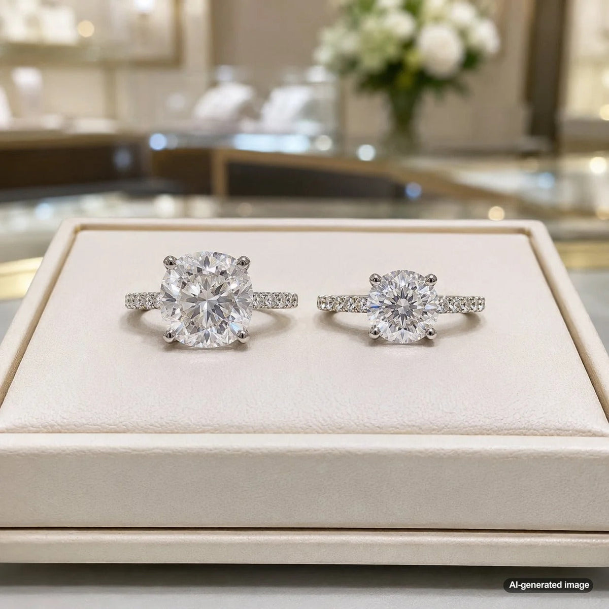 Comparison showing two diamonds with same carat weight appearing different in size