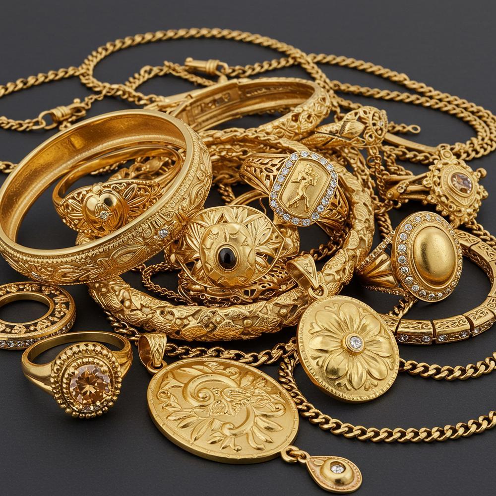 A close-up of a stunning gold necklace with intricate details, showcasing the timeless beauty of gold jewelry.