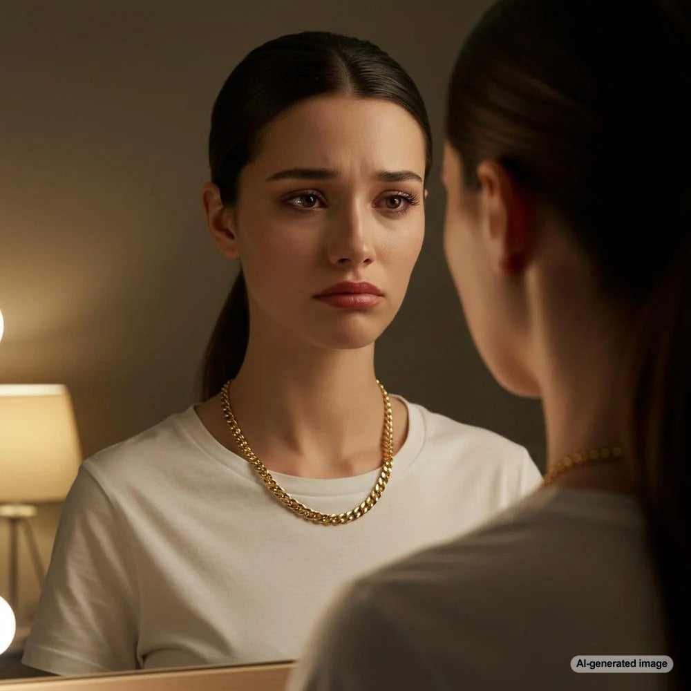 Woman wearing different necklace styles to find the perfect fit