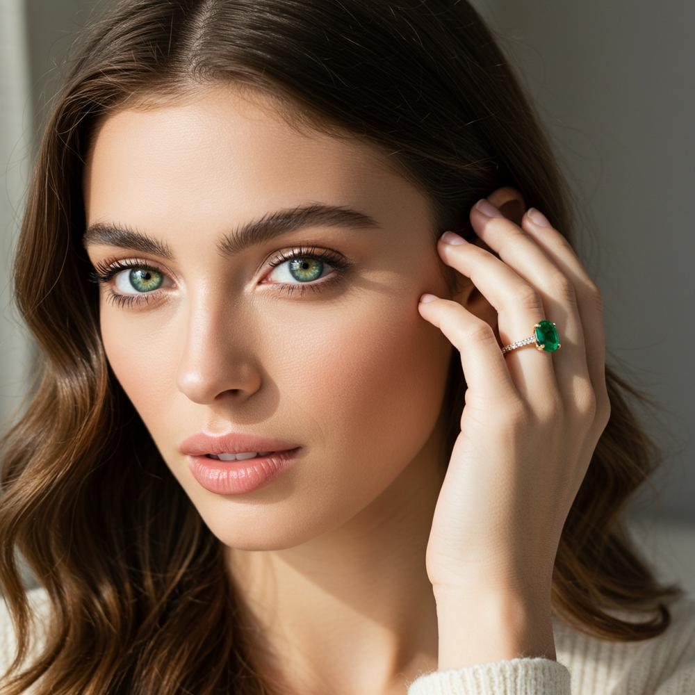 An elegant emerald jewelry set complementing green eyes