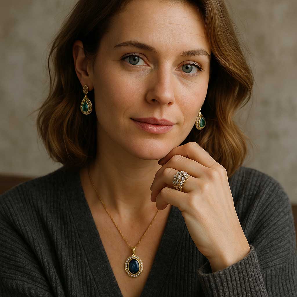 Elegant vintage jewelry collection featuring rings, necklaces, and brooches from different eras