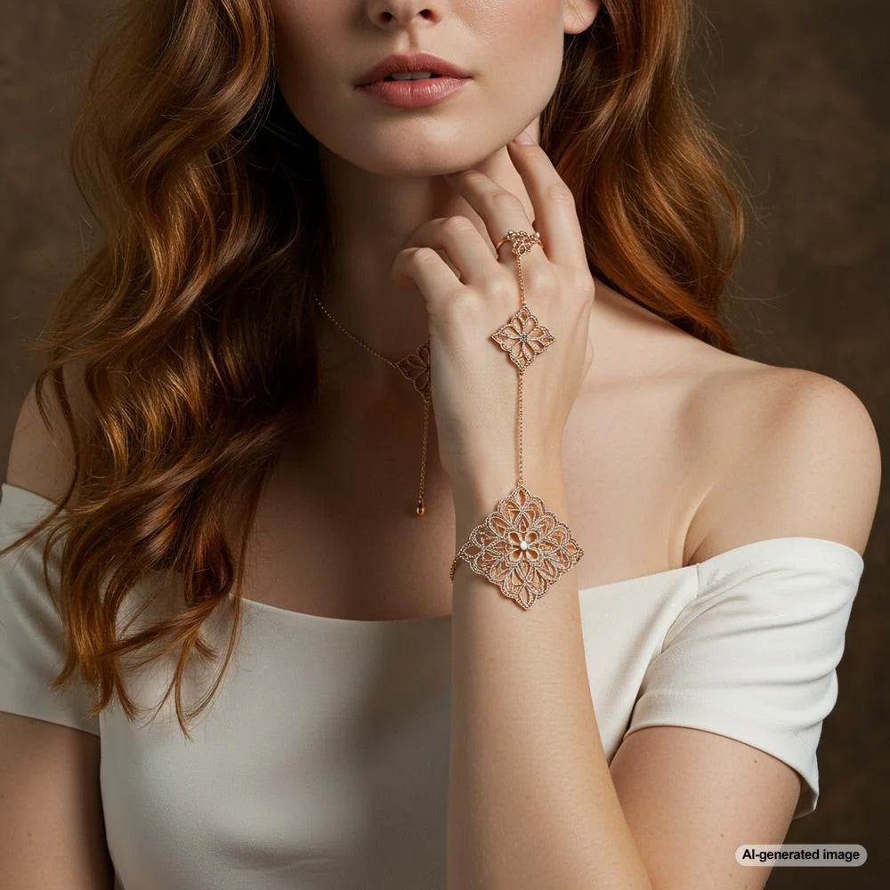 Close-up of an exquisite filigree ring showcasing intricate metalwork and vintage elegance