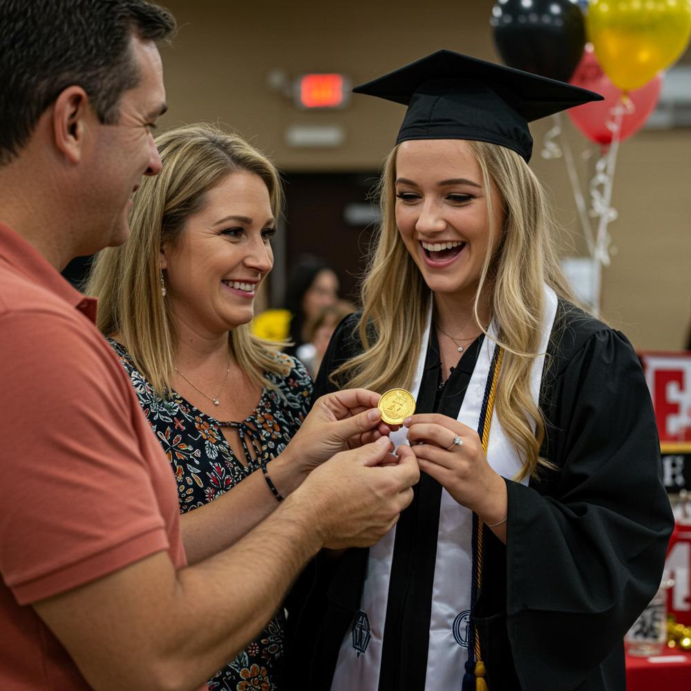 Beautiful collection of gold coins displayed as luxurious gifts from Robinson's Jewelers