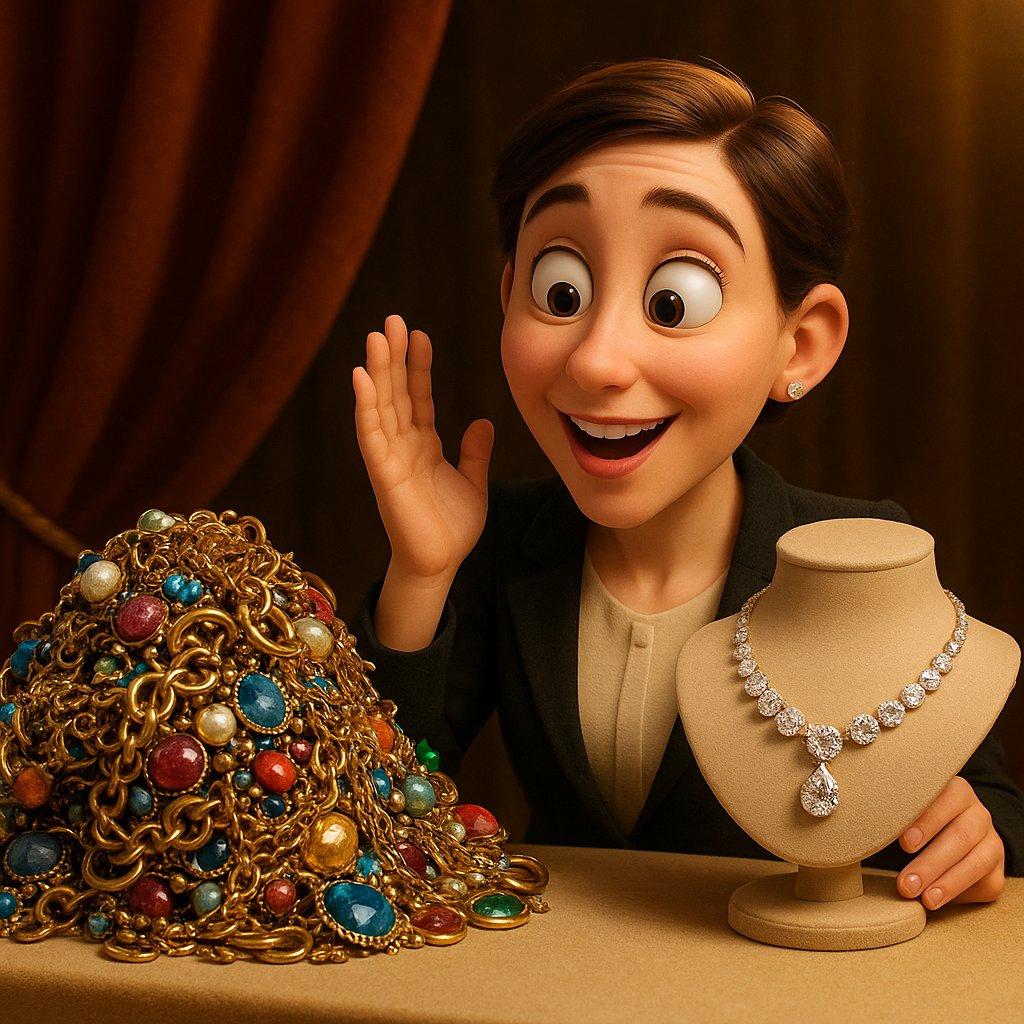 Elegant fine jewelry collection showing diamond rings and gold bracelets displayed in luxury setting