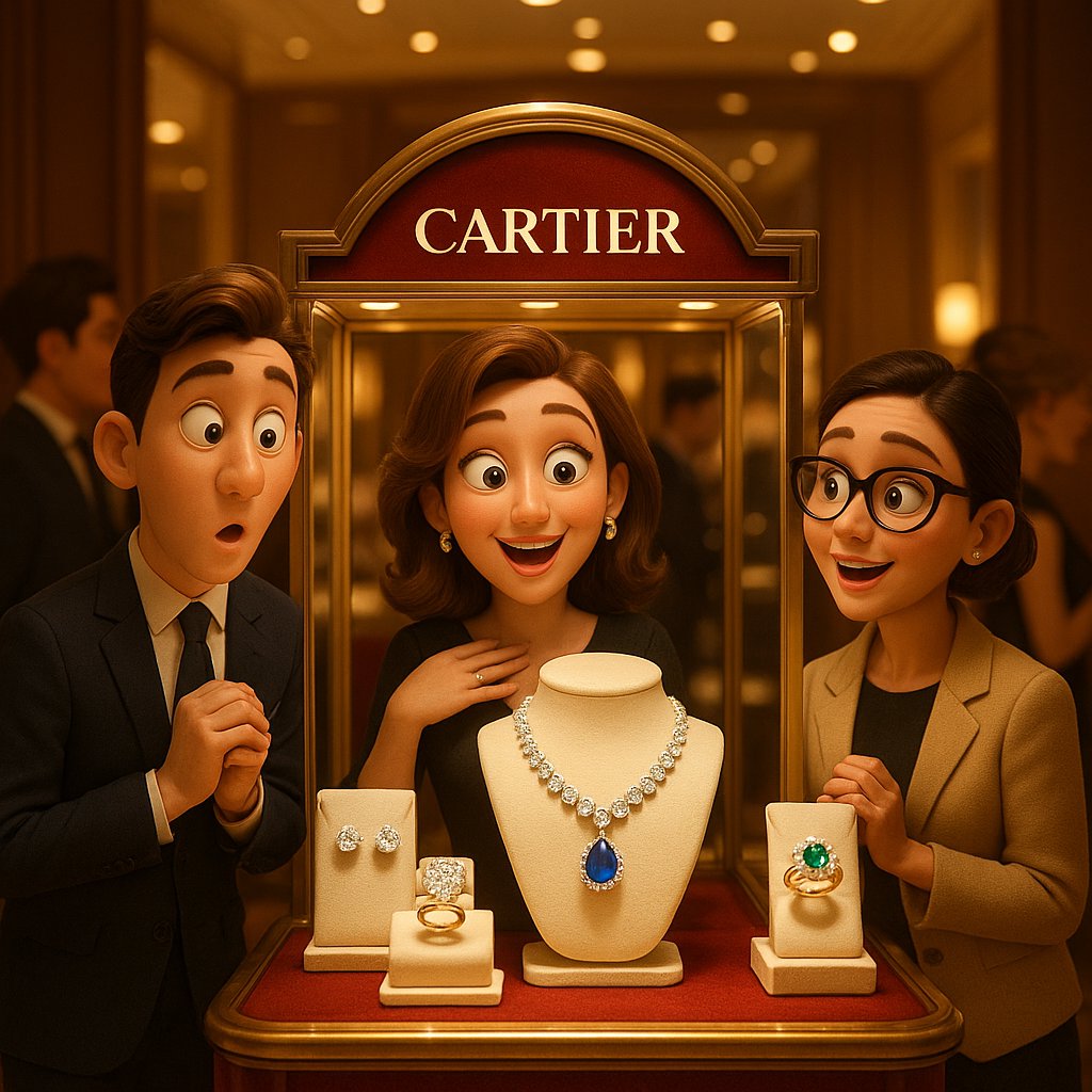 Close up of a Cartier Love bracelet on a woman's wrist with the iconic red box in the background