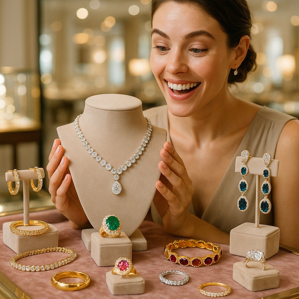 Elegant jewelry pieces showcasing rings, necklaces, and bracelets from Robinson's Jewelers