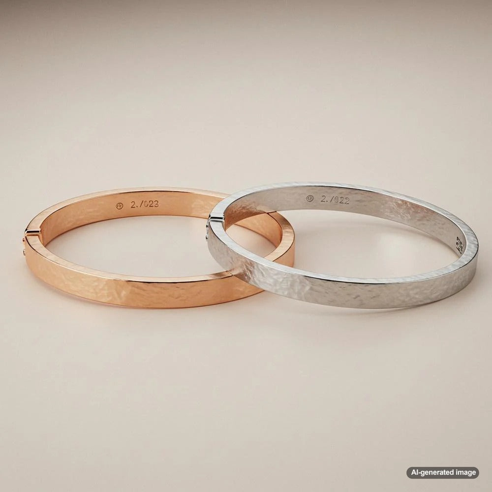 Rose gold and white gold jewelry comparison featuring rings and bracelets