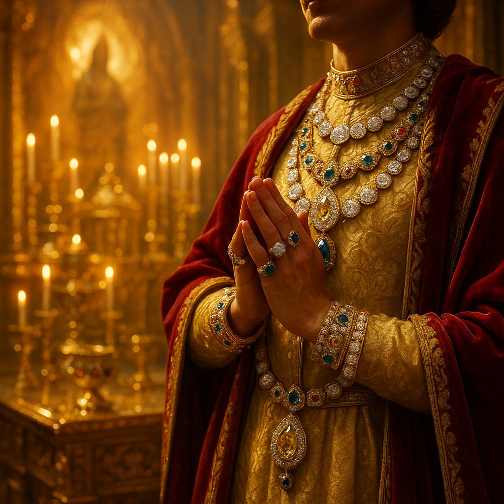 A collection of ancient and modern religious jewelry including crosses, amulets, and symbolic pendants displayed on dark velvet