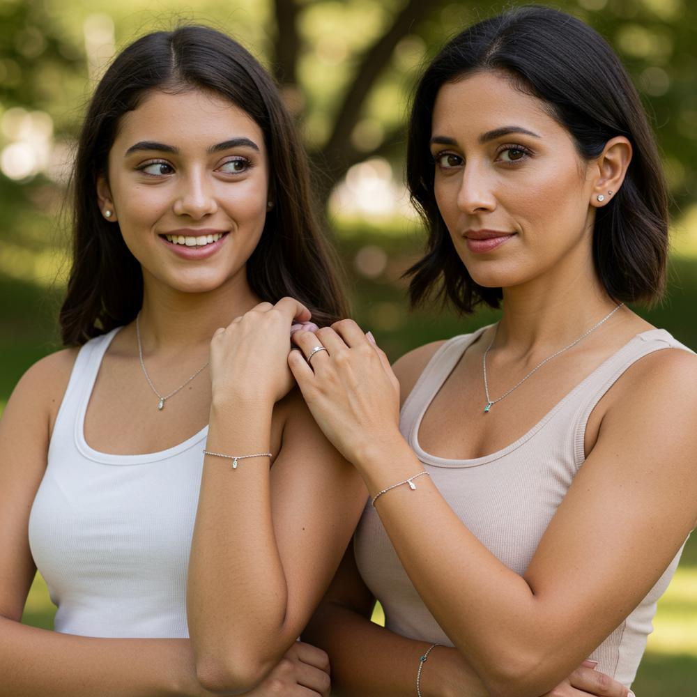 A pair of matching bracelets symbolizing sibling love and connection.