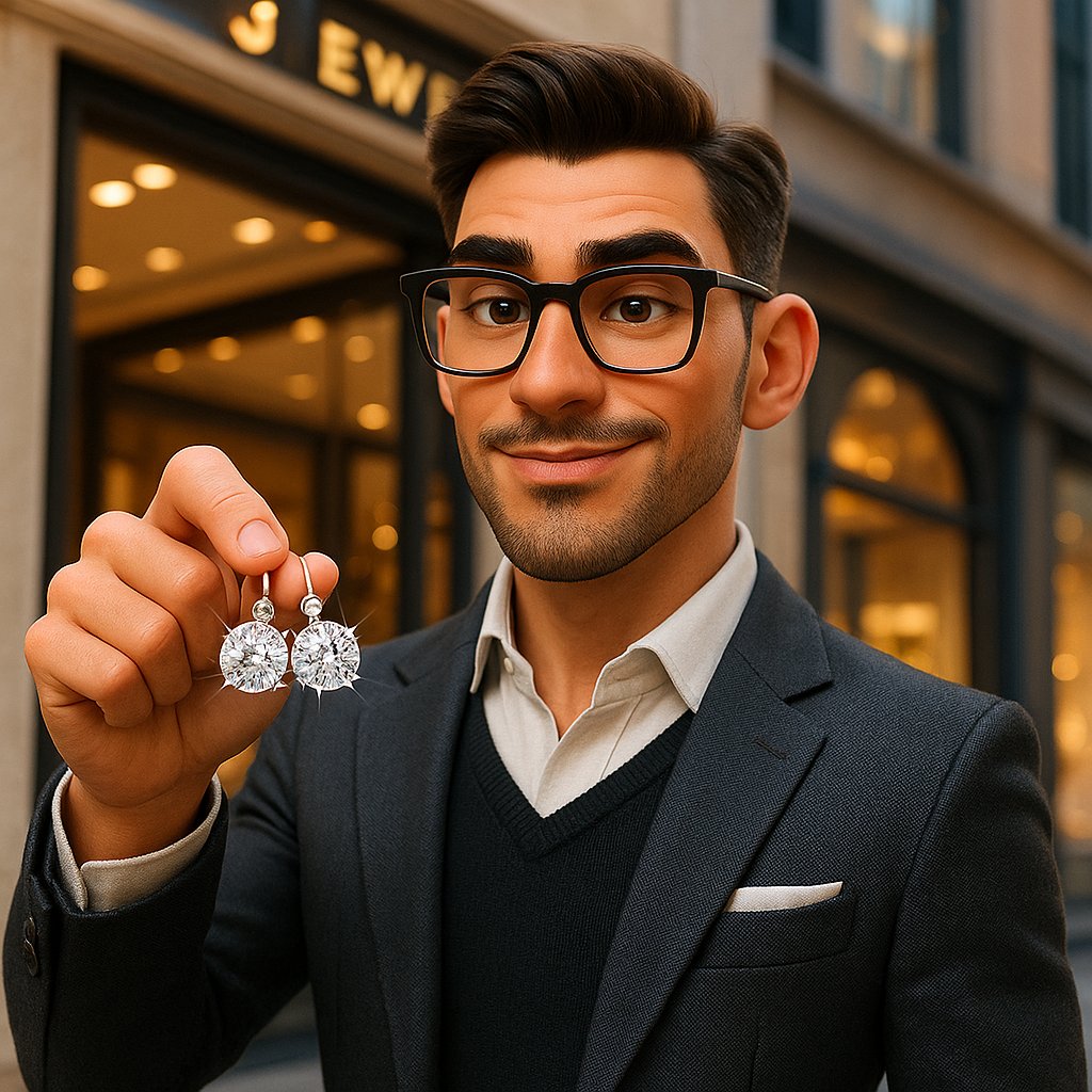Stylish man wearing diamond earrings with urban backdrop