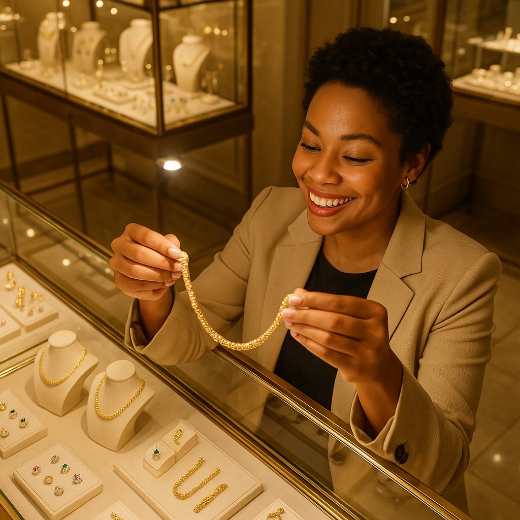 Close-up of hypoallergenic gold and platinum jewelry including rings and earrings on a soft velvet background, highlighting safe metals for sensitive skin.