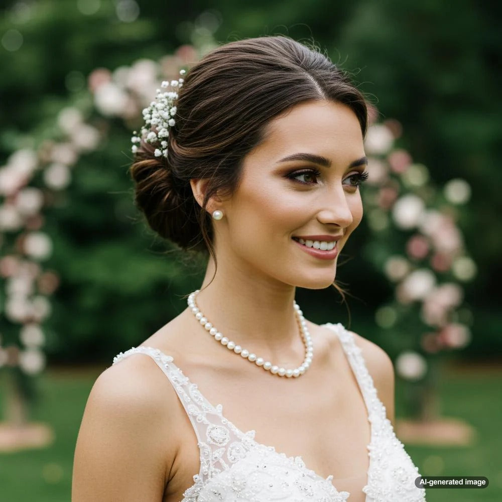 Elegant pearl jewelry displayed for a wedding
