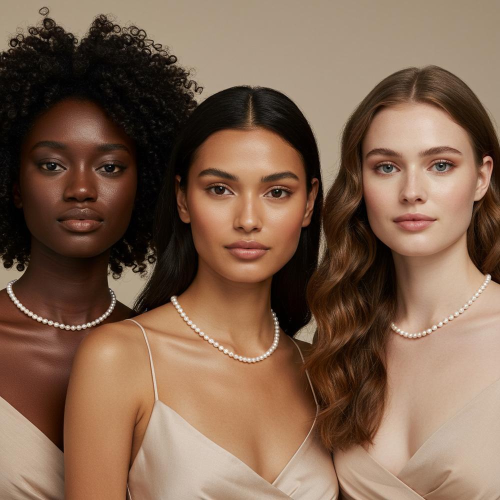 A collection of pearl jewelry showcasing different pearl hues for all skin tones