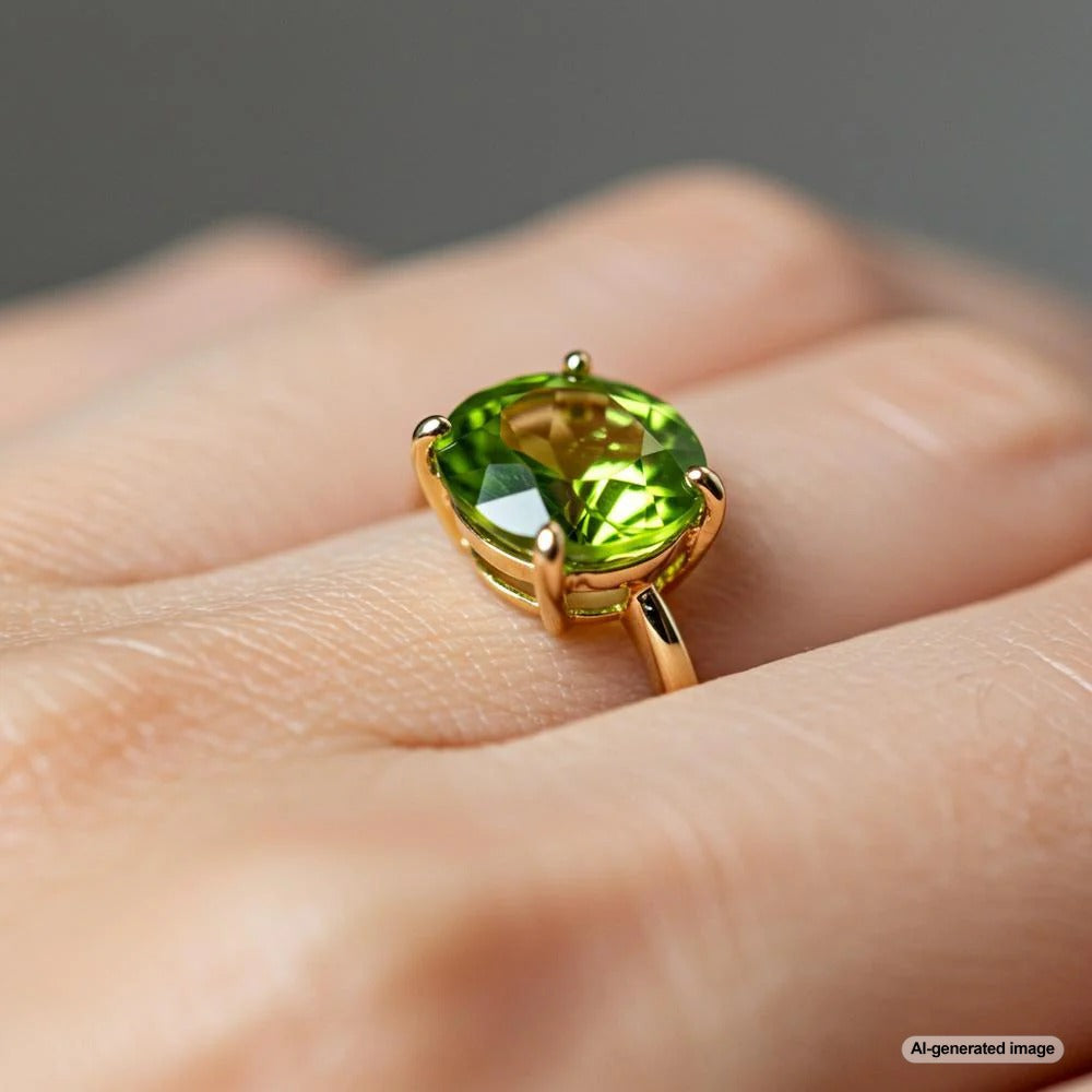 Peridot gemstone jewelry showcasing vibrant green hues, perfect for summer styling