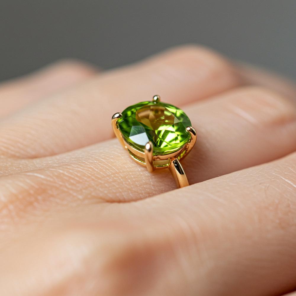 Peridot gemstone jewelry showcasing vibrant green hues, perfect for summer styling
