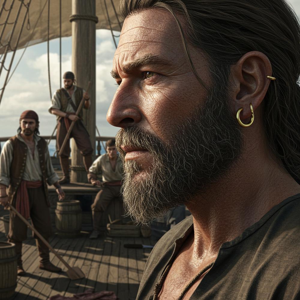 An illustration of a pirate wearing a gold hoop earring, symbolizing maritime traditions.