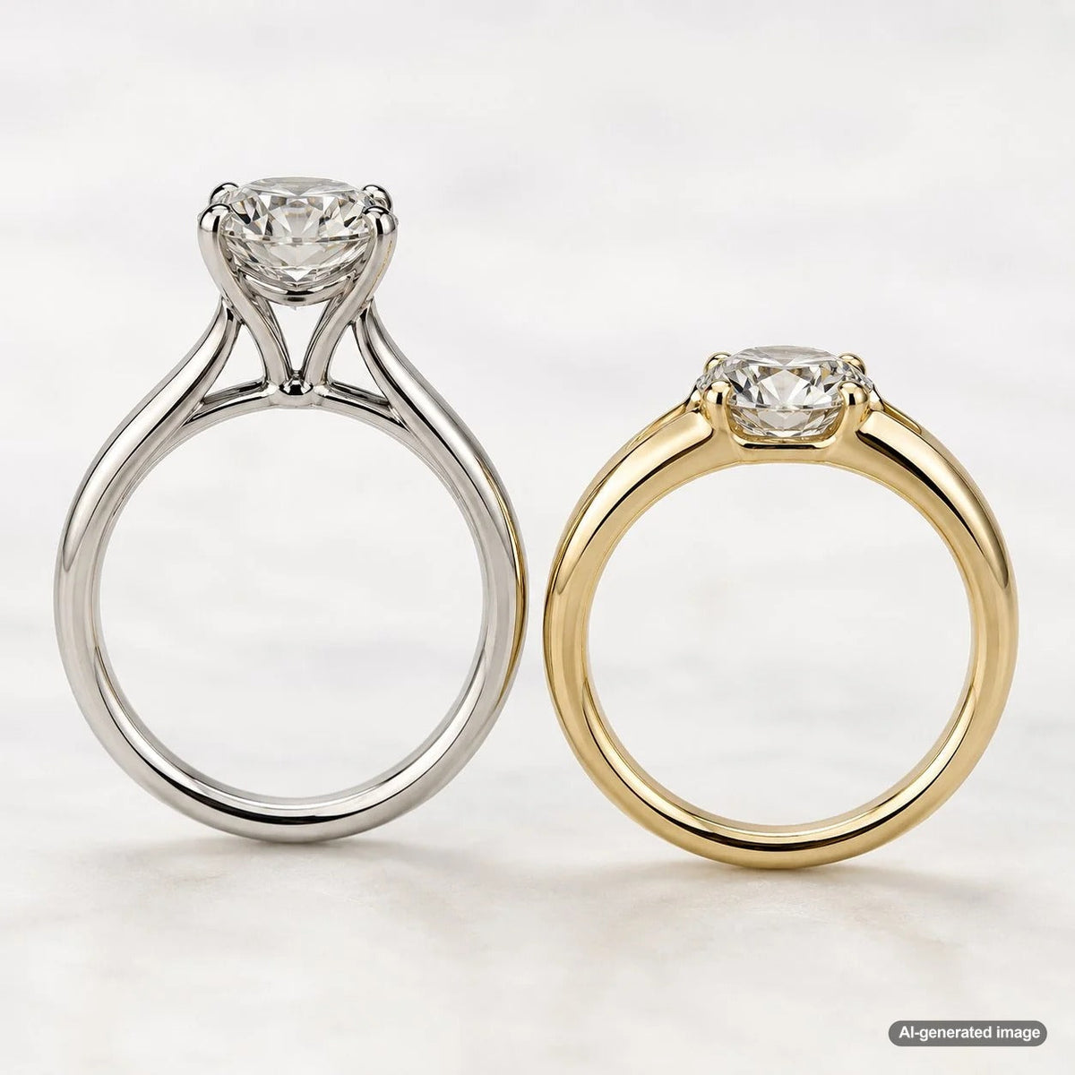 Side profile comparison showing why some engagement rings sit high while others sit low