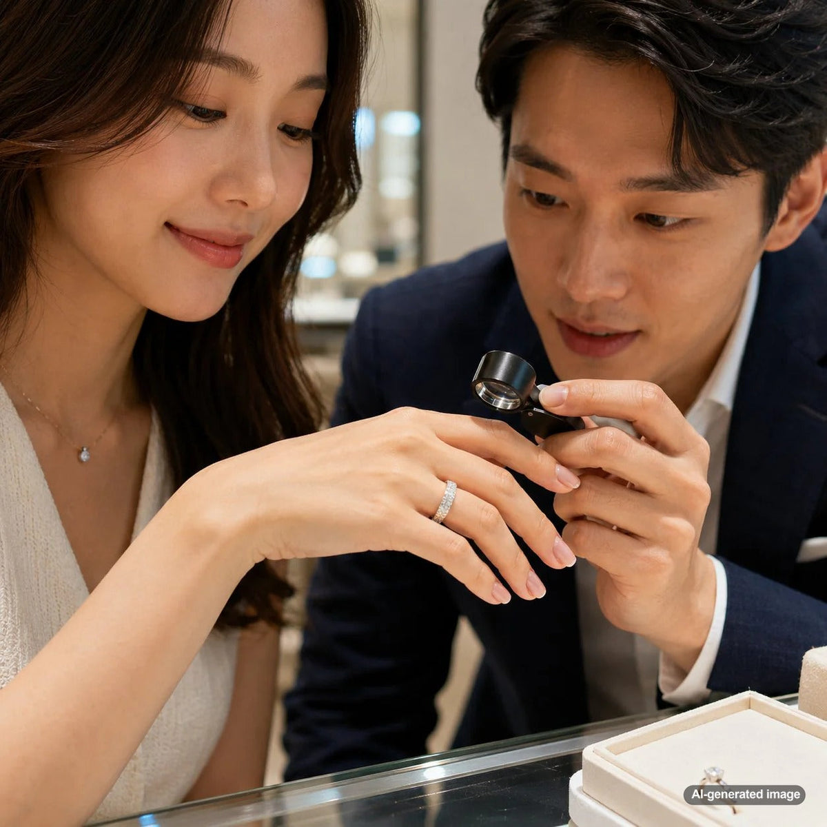 A close-up image showcasing the intricate details and sparkling diamonds of a pave-set ring on a hand, highlighting the beauty and maintenance considerations of the setting.