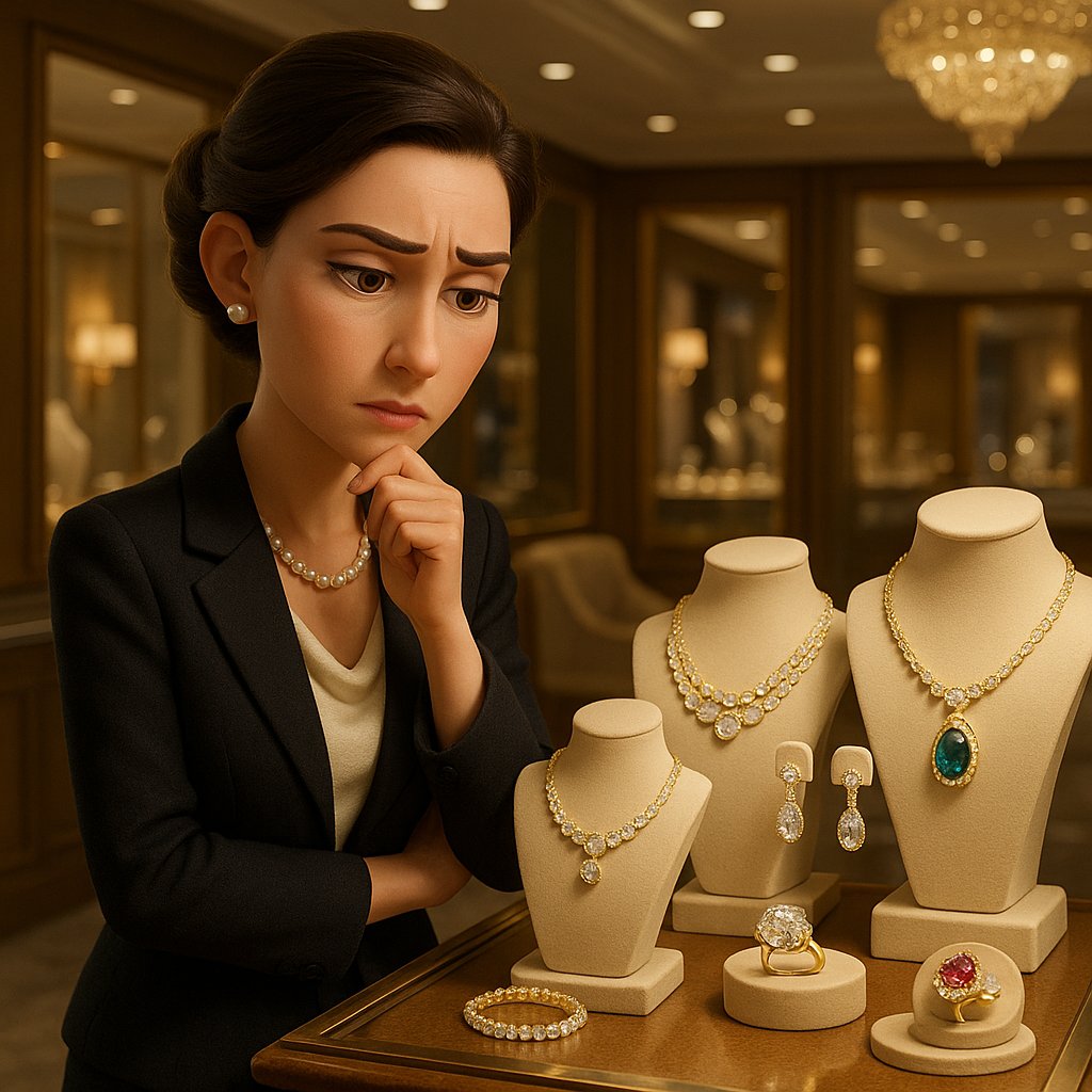 Luxury jewelry investment pieces including diamond rings, gold necklaces and precious gemstones displayed elegantly