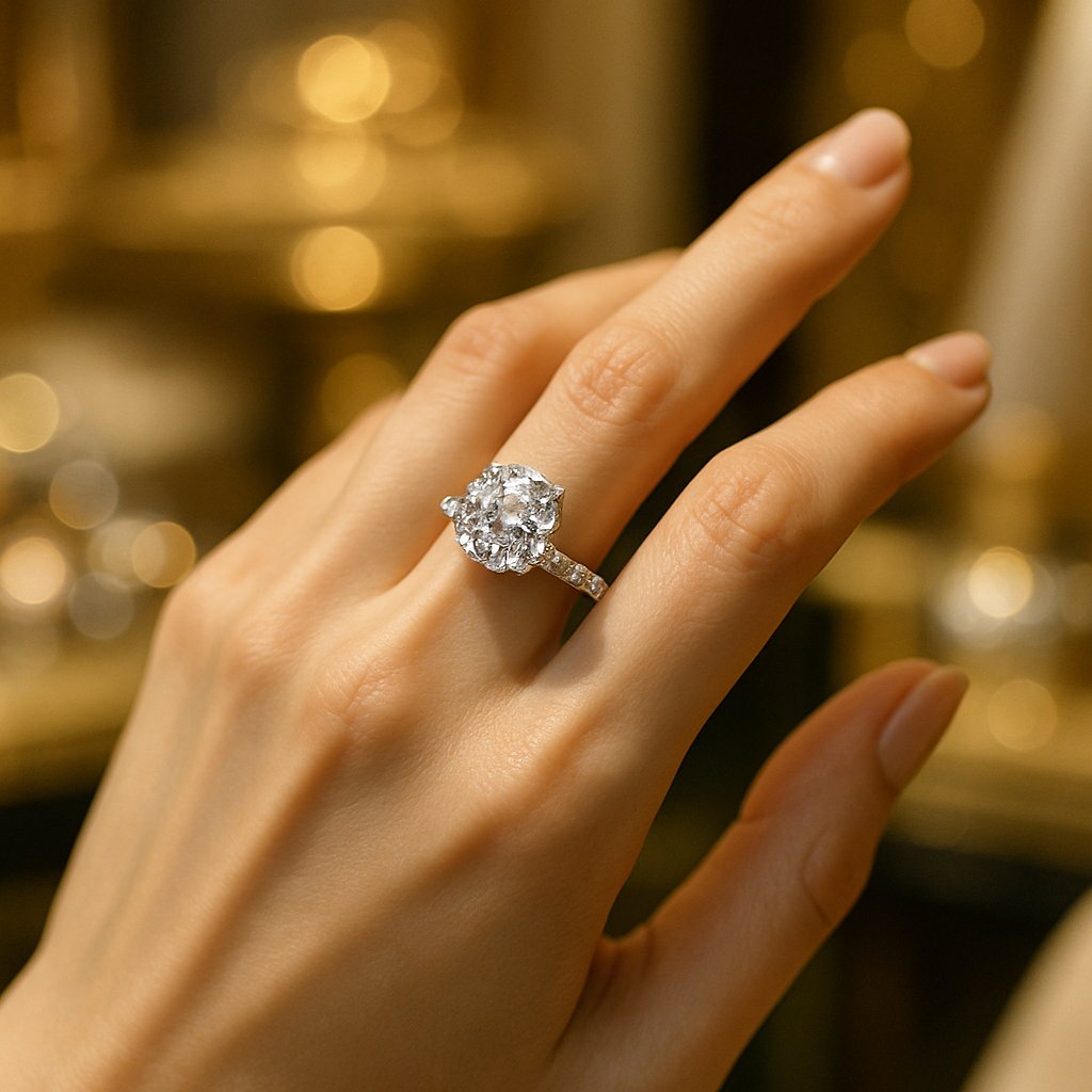Close-up of wedding rings on different hands with cultural and modern styling