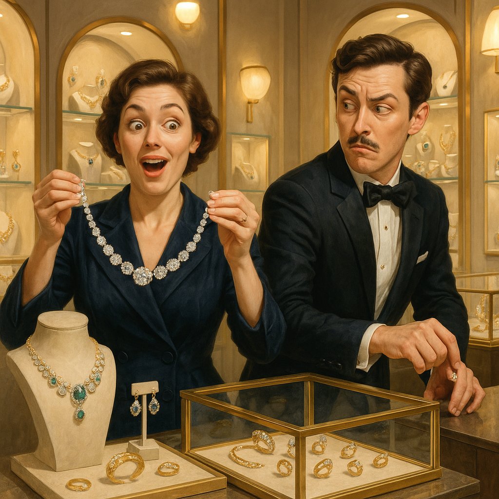 Close-up of returned stolen jewelry with a guilty confession note at Robinson's Jewelers