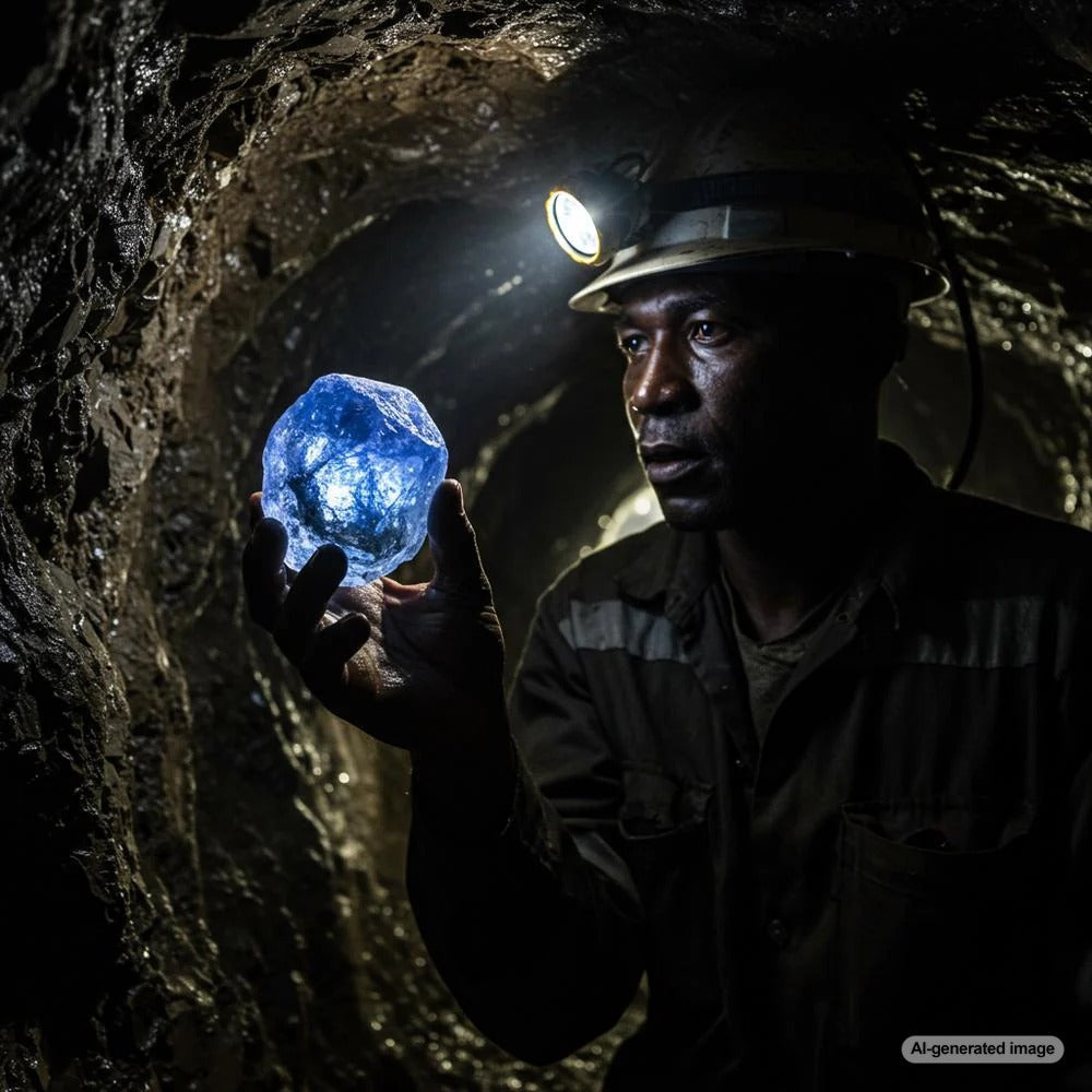 A stunning tanzanite gemstone showcasing its vibrant blue-violet hues, sourced exclusively from Tanzania.