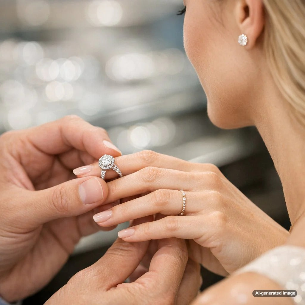Collage of real customer photos showing user generated content of diamond rings, tennis bracelets, and necklaces from Robinson's Jewelers