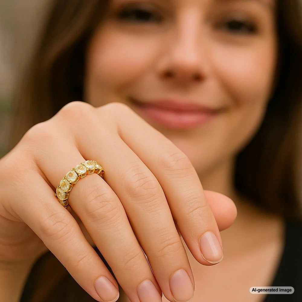 Luxury yellow diamond eternity band glowing like captured sunlight