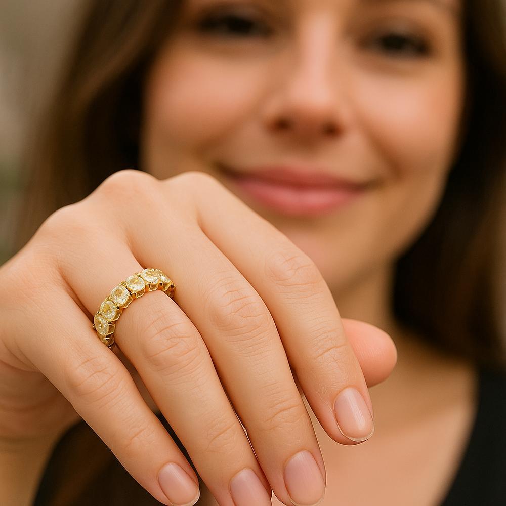 Luxury yellow diamond eternity band glowing like captured sunlight