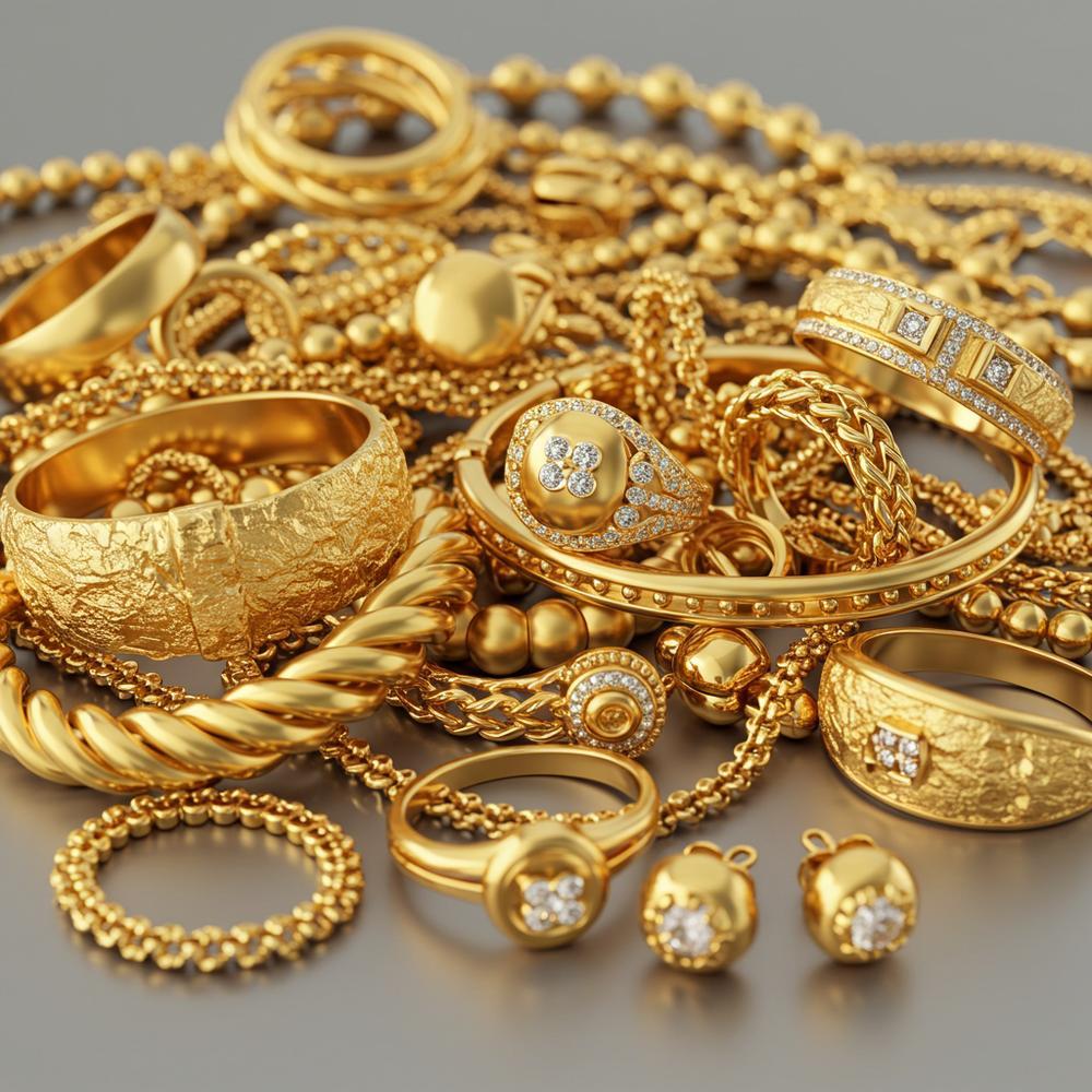 Beautiful yellow gold jewelry collection featuring rings, necklaces and bracelets from Robinson's Jewelers