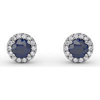 0.61 Carat Total Weight Round Sapphire and Diamond Halo Stud Earrings by Fana
