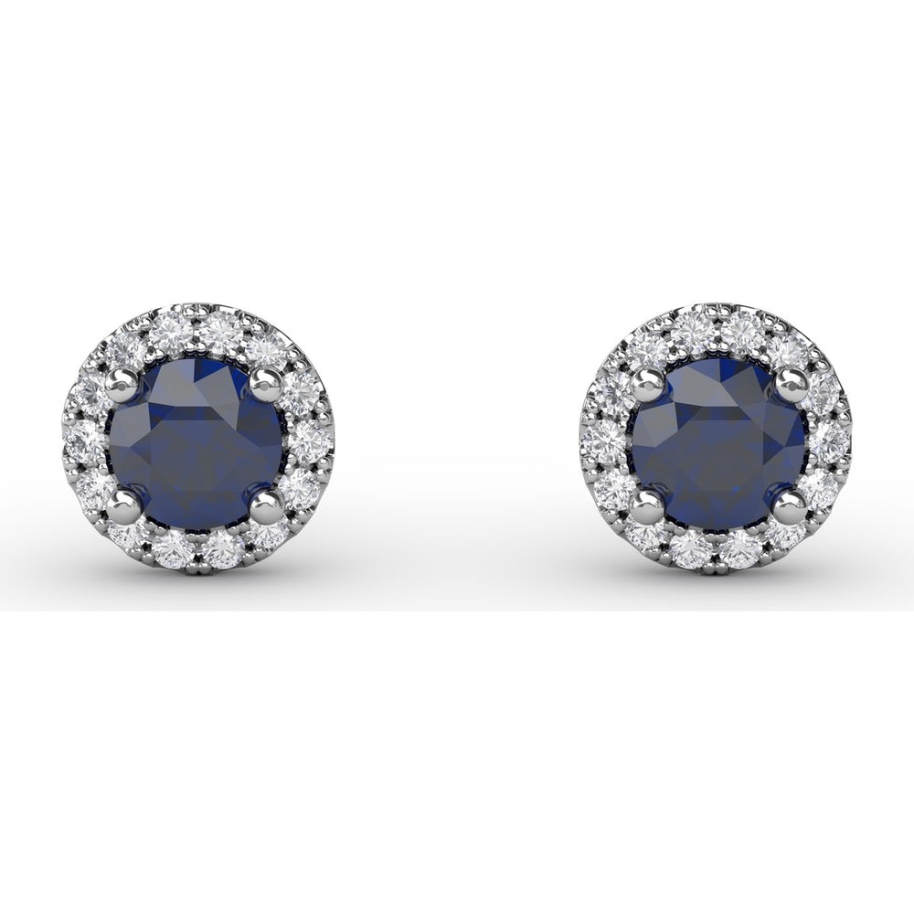 0.61 Carat Total Weight Round Sapphire and Diamond Halo Stud Earrings by Fana