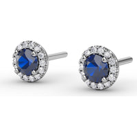0.61 Carat Total Weight Round Sapphire and Diamond Halo Stud Earrings by Fana