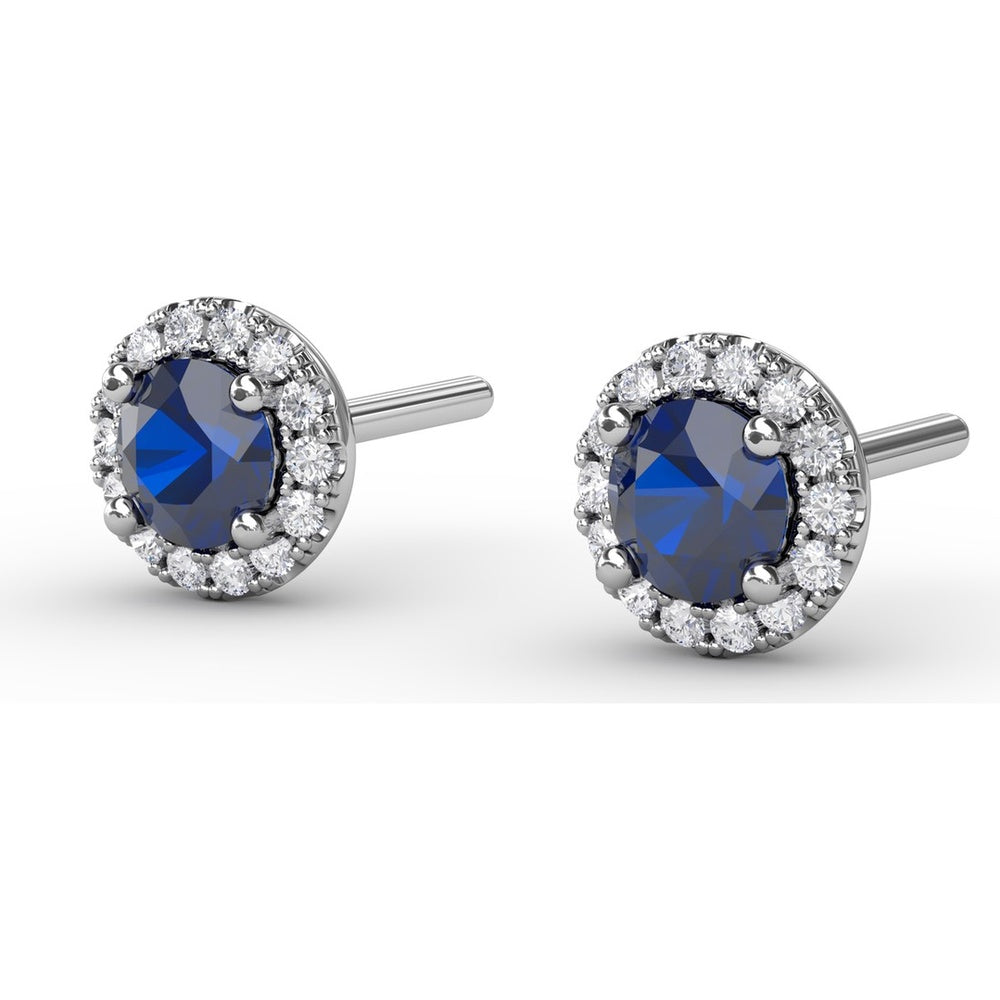 0.61 Carat Total Weight Round Sapphire and Diamond Halo Stud Earrings by Fana