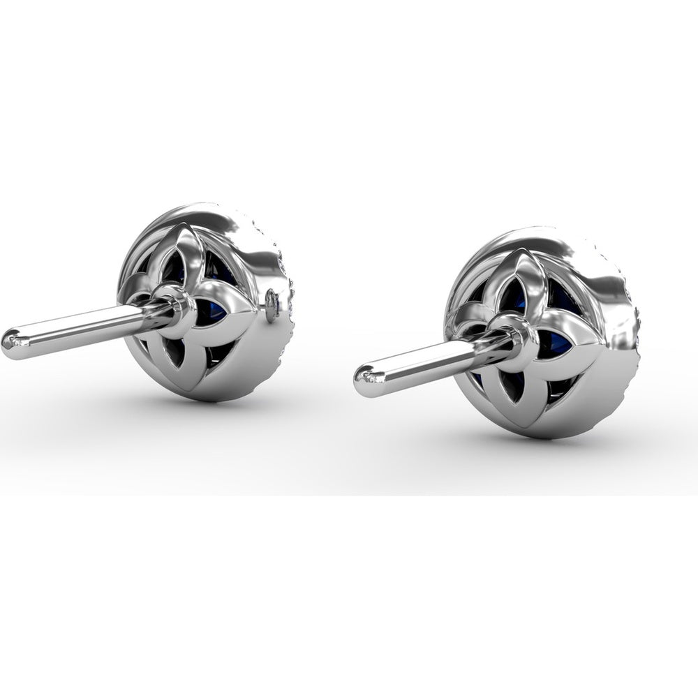0.61 Carat Total Weight Round Sapphire and Diamond Halo Stud Earrings by Fana