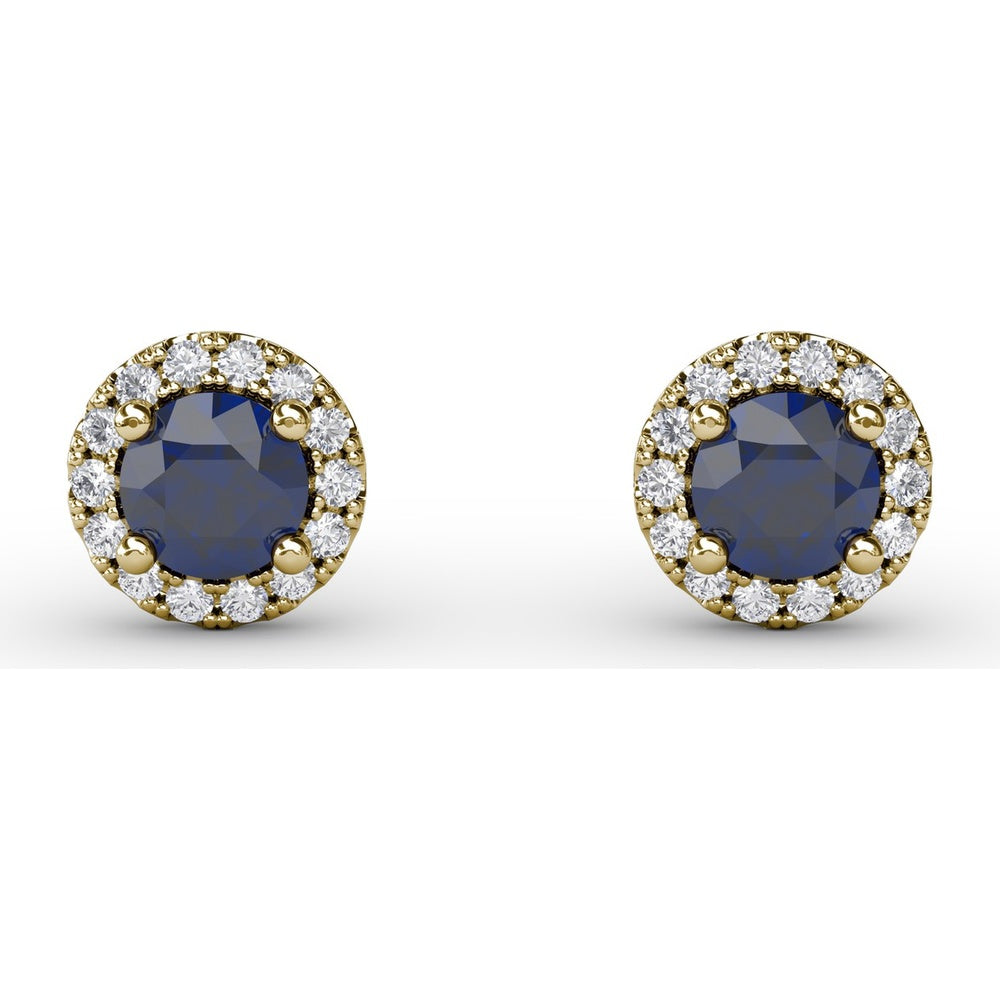 0.61 Carat Total Weight Round Sapphire and Diamond Halo Stud Earrings by Fana