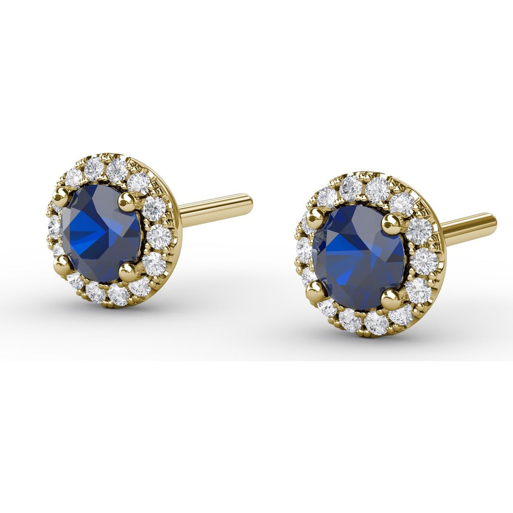 0.61 Carat Total Weight Round Sapphire and Diamond Halo Stud Earrings by Fana