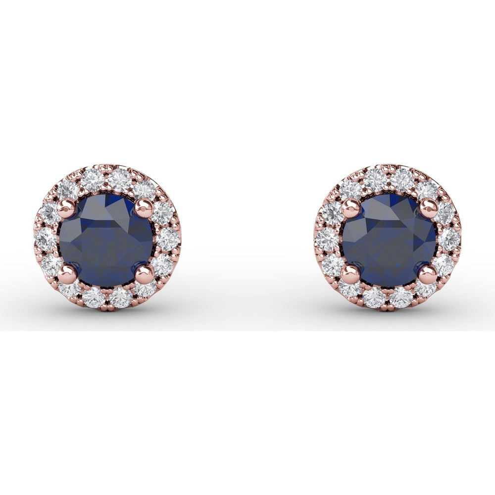 0.61 Carat Total Weight Round Sapphire and Diamond Halo Stud Earrings by Fana