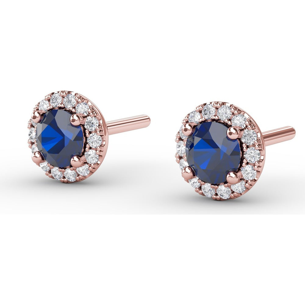 0.61 Carat Total Weight Round Sapphire and Diamond Halo Stud Earrings by Fana