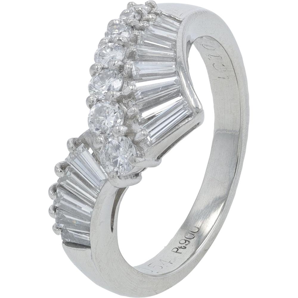0.85 Carat Diamond Chevron Platinum Band with Round and Baguette Diamonds