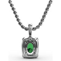 1.00 Carat Total Gemstone Weight Oval Emerald and Diamond Halo Pendant with Bezel Set Corner Emeralds by Fana