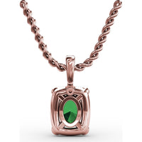 1.00 Carat Total Gemstone Weight Oval Emerald and Diamond Halo Pendant with Bezel Set Corner Emeralds by Fana