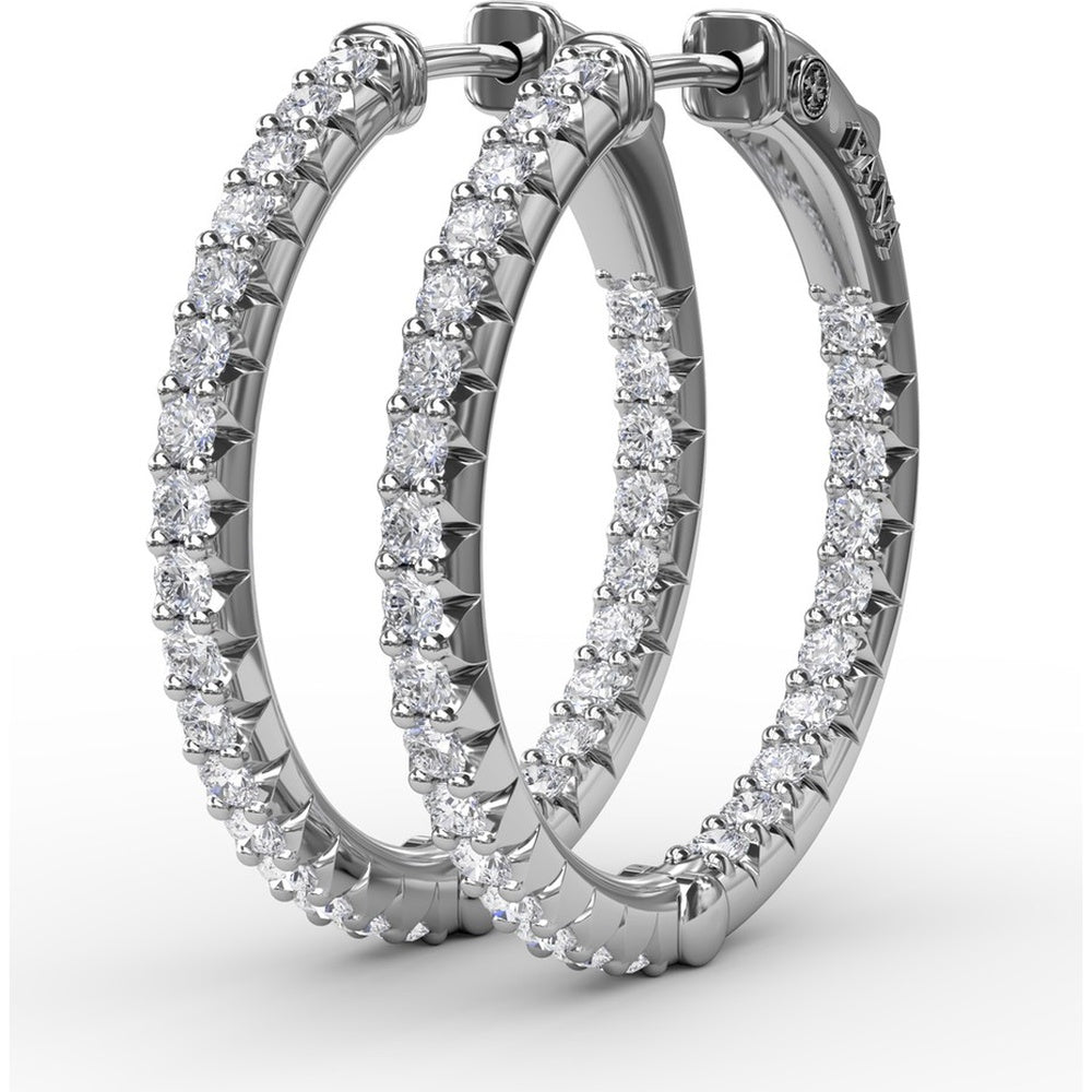 1.35 Carat Diamond Hoop Earrings with Round Brilliant Cut Diamonds - Total 1.35 Carat Weight by Fana